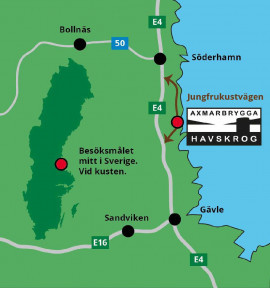 Mitt i Sverige, fast vid kusten, ligger Axmar Brygga mellan Gävle och Söderhamn.